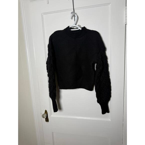 Harper Black Puff Balloon Sleeve Chunky Cropped Mock Neck Sweater Small Goth - Picture 1 of 10
